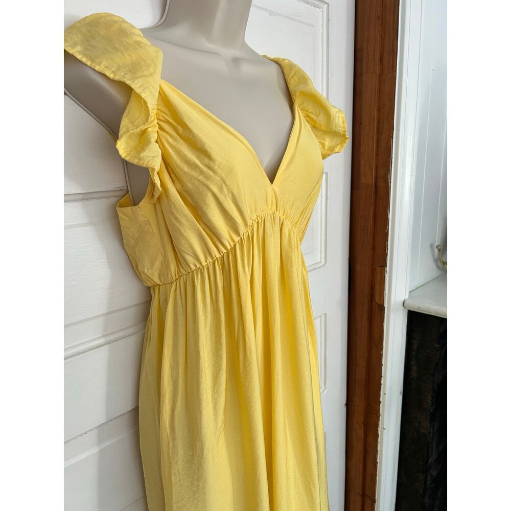 Vero Moda Dress Maxi Butter Yellow Ruffle Sleeve V Neck Tie Back Women's Medium - Picture 2 of 10